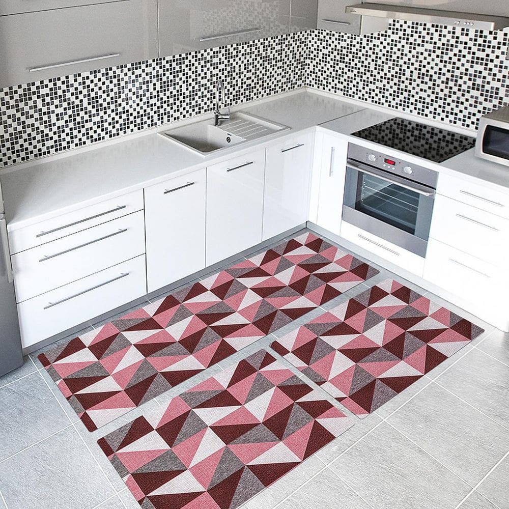 Tapete Cozinha 3 Peças Jacquard Latéx Dallas Vermelho