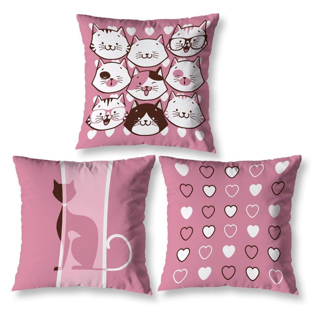 Kit 3 Capas De Almofada 40Cm X 40Cm Estampadas Gatos