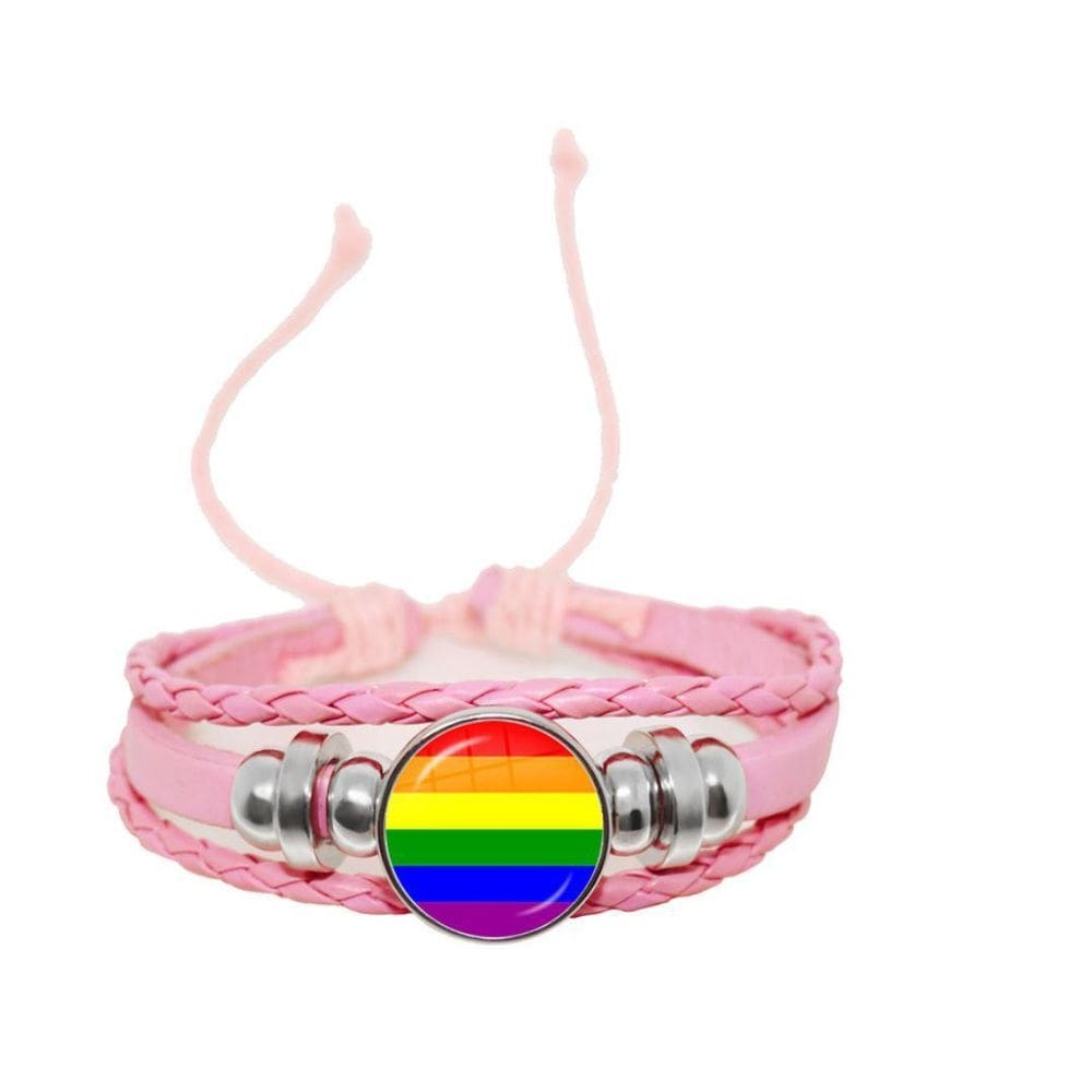Pulseira Rosa Lgbt Arco Íris Colorida Couro Sintético