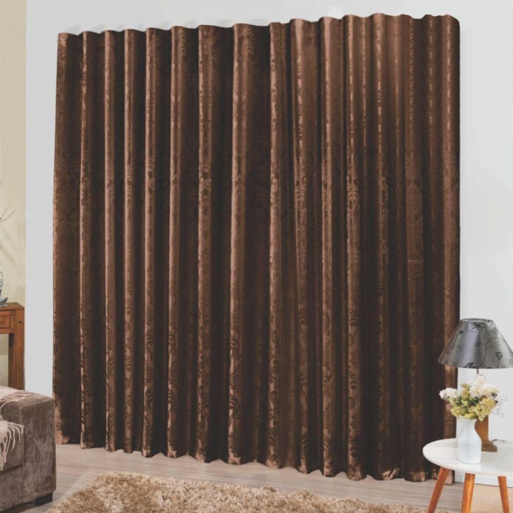 Cortina Tropical Em Jacquard 4,00 X 2,70 Trilho Comum Tabaco