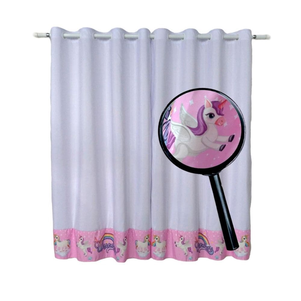 Cortina Unicórnio Quarto De Menina Princesa Branco Com Rosa