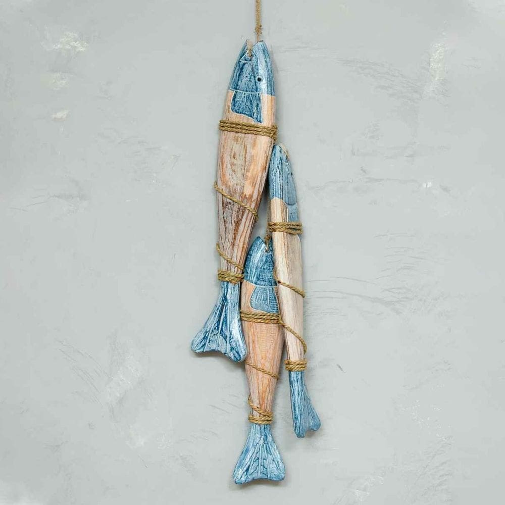 Móbile Decorativo 3 Peixes Madeira Balsa Importado De Bali