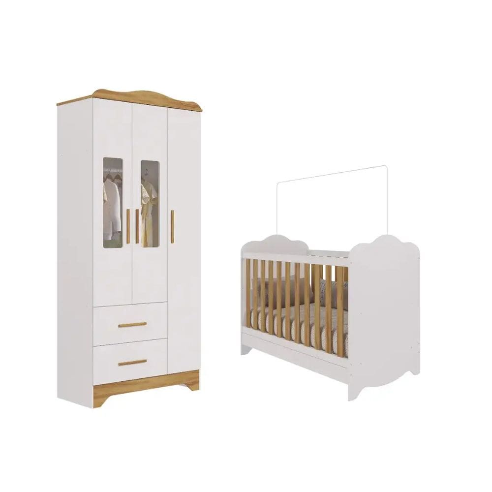 Quarto Bebe Berço e Guarda Roupa Moveis Peroba Clara MDF