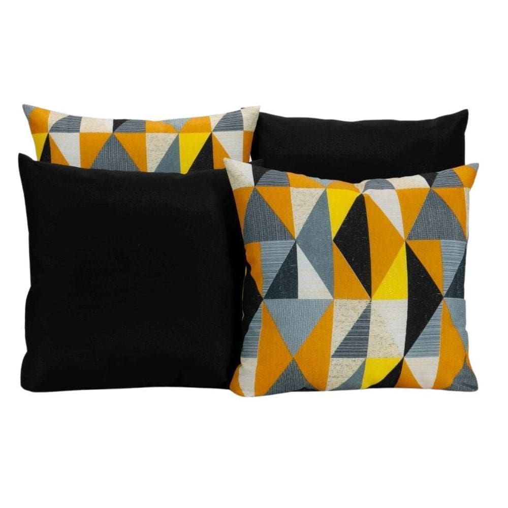 Kit 4 Almofadas Para Sofá Preto Com Geométrico Coloridos