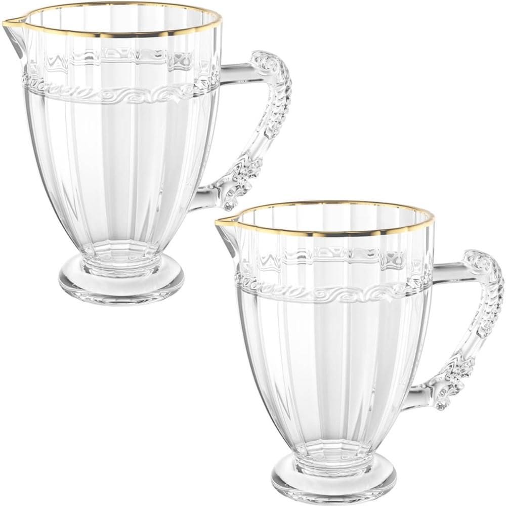 2 Jarras de Cristal Fio de Ouro 1,3L Lyor Imperial Mesa Posta Servir Bebidas Diversas