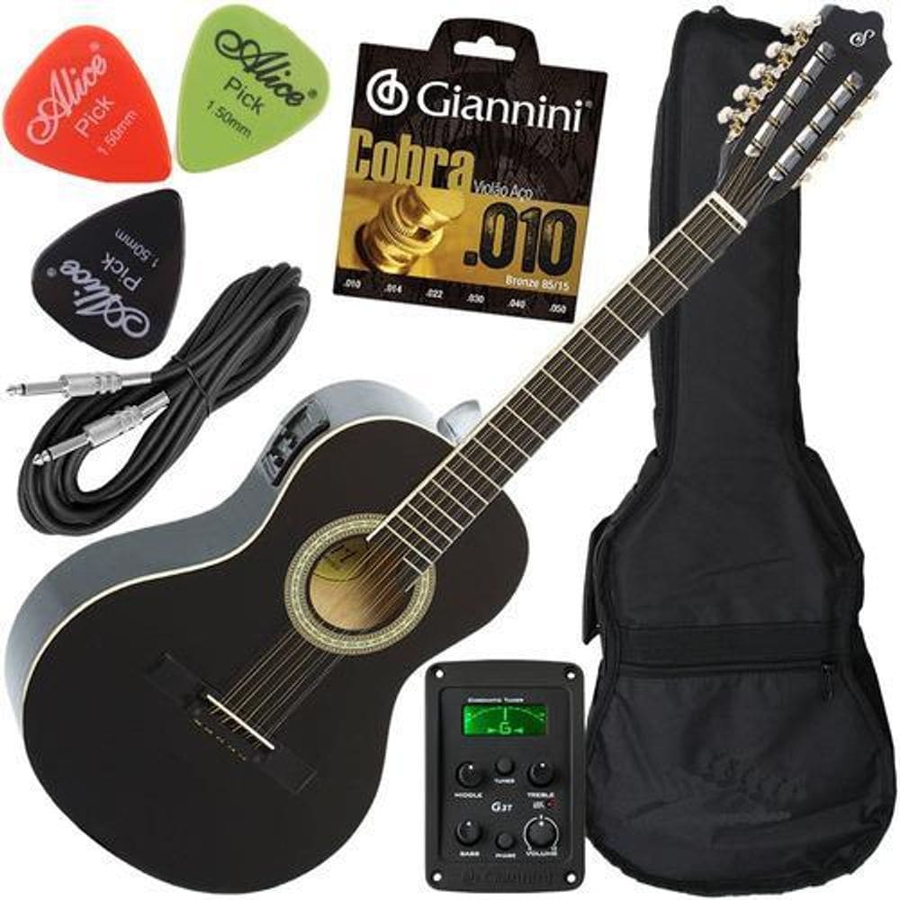 Kit Viola Caipira Elétrica Com Capa Vs14 Eq Preto Giannini