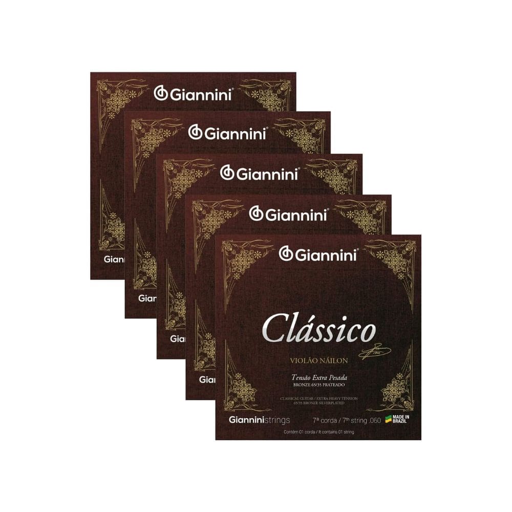 Kit 5 Cordas Violão Nylon Giannini Clássico GENWXPA-7 7° Corda Bronze Extra Pesado