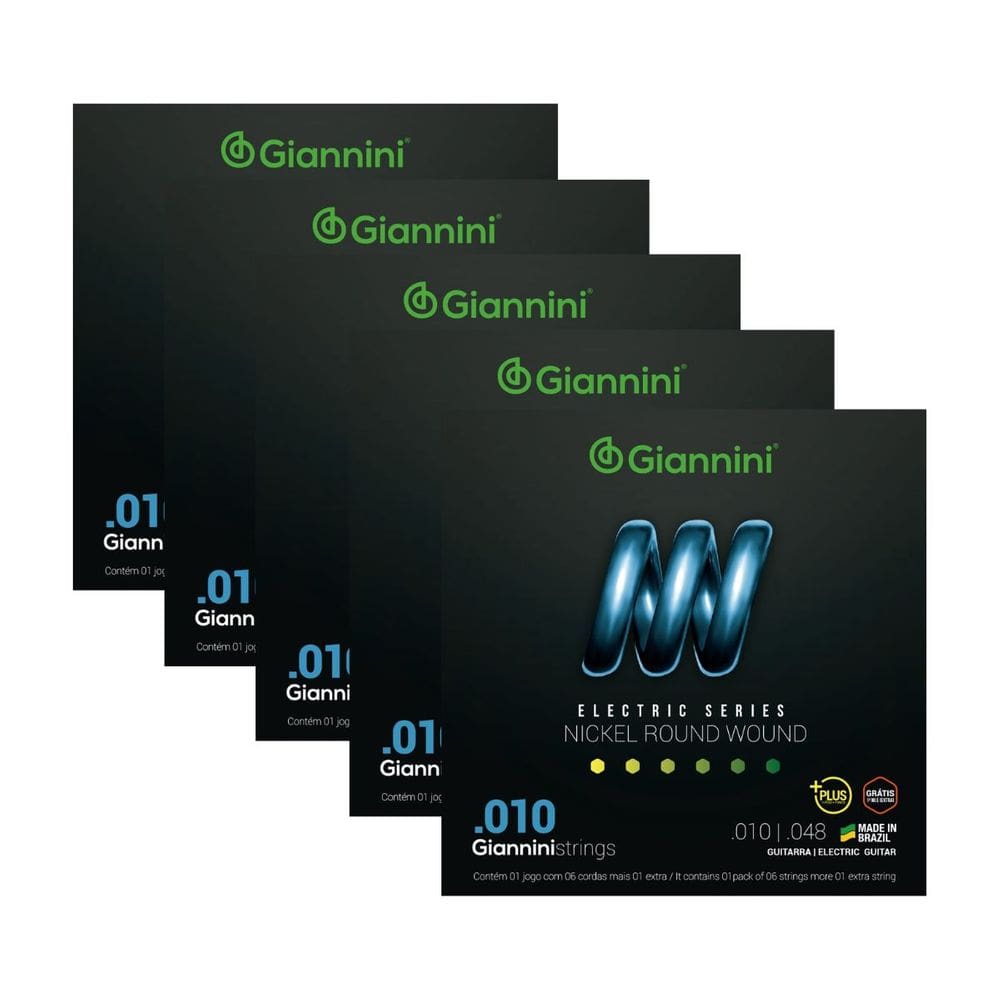 Kit 5 Encordoamento Guitarra Giannini Electric Nickel GEEGSTP10 Plus.010"