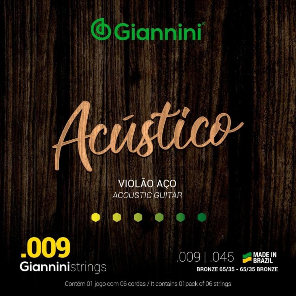 Kit 5 Encordoamento Violão Acústico Aço Giannini Geswal .009