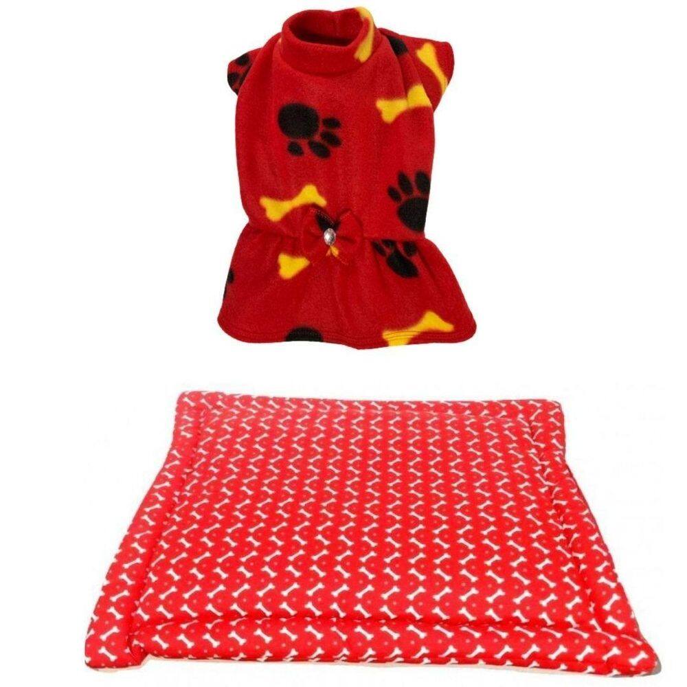 Kit Cães E Gatos - Colchonete Gg E Vestido De Inverno Eg