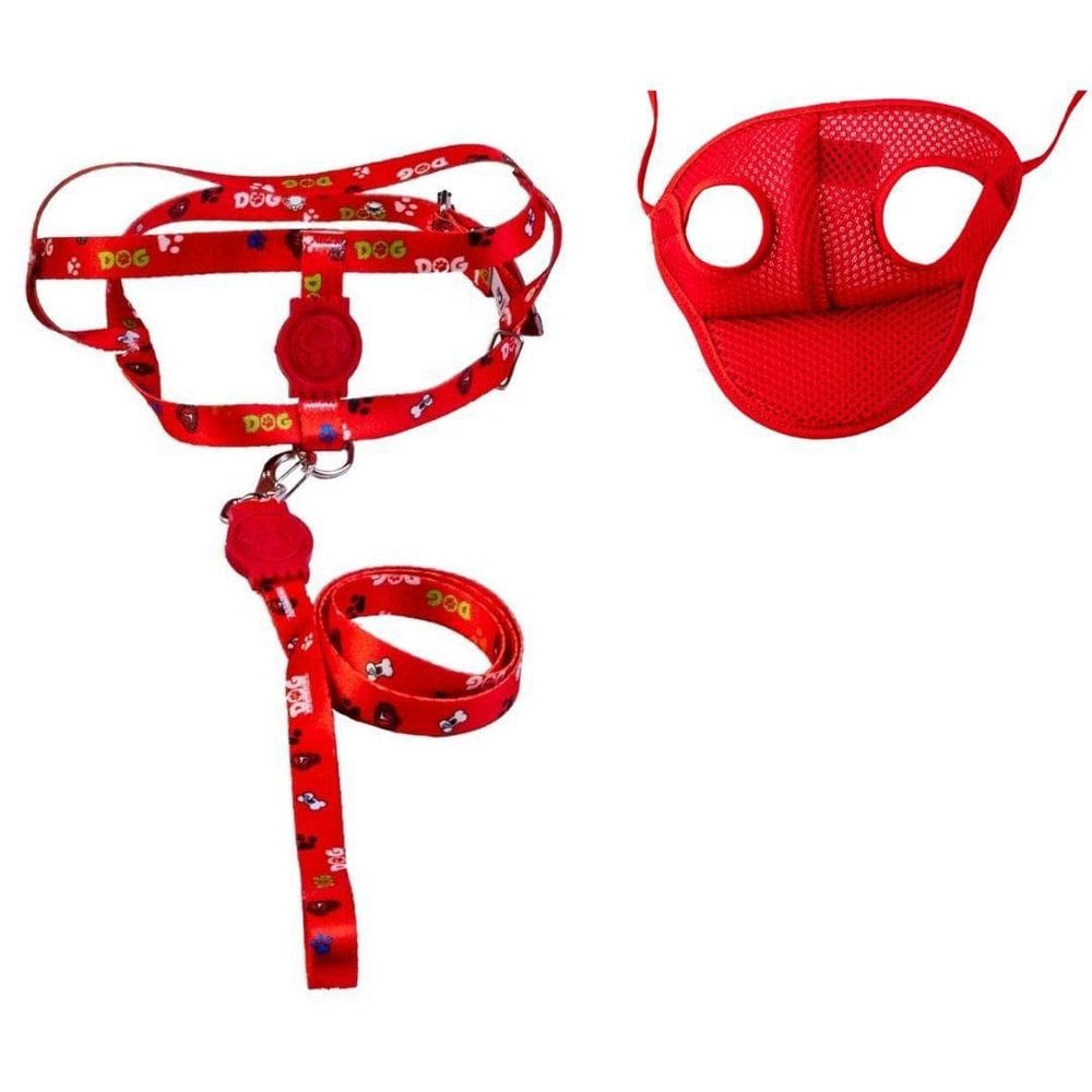 Kit Boné E Coleira Peitoral Para Cães E Gatos Nº3 - Vermelho