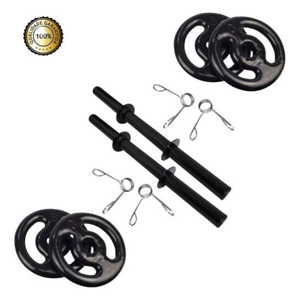 Kit Par De Halter 40Cm C/Presilha + 12Kg Anilha Emborrachada