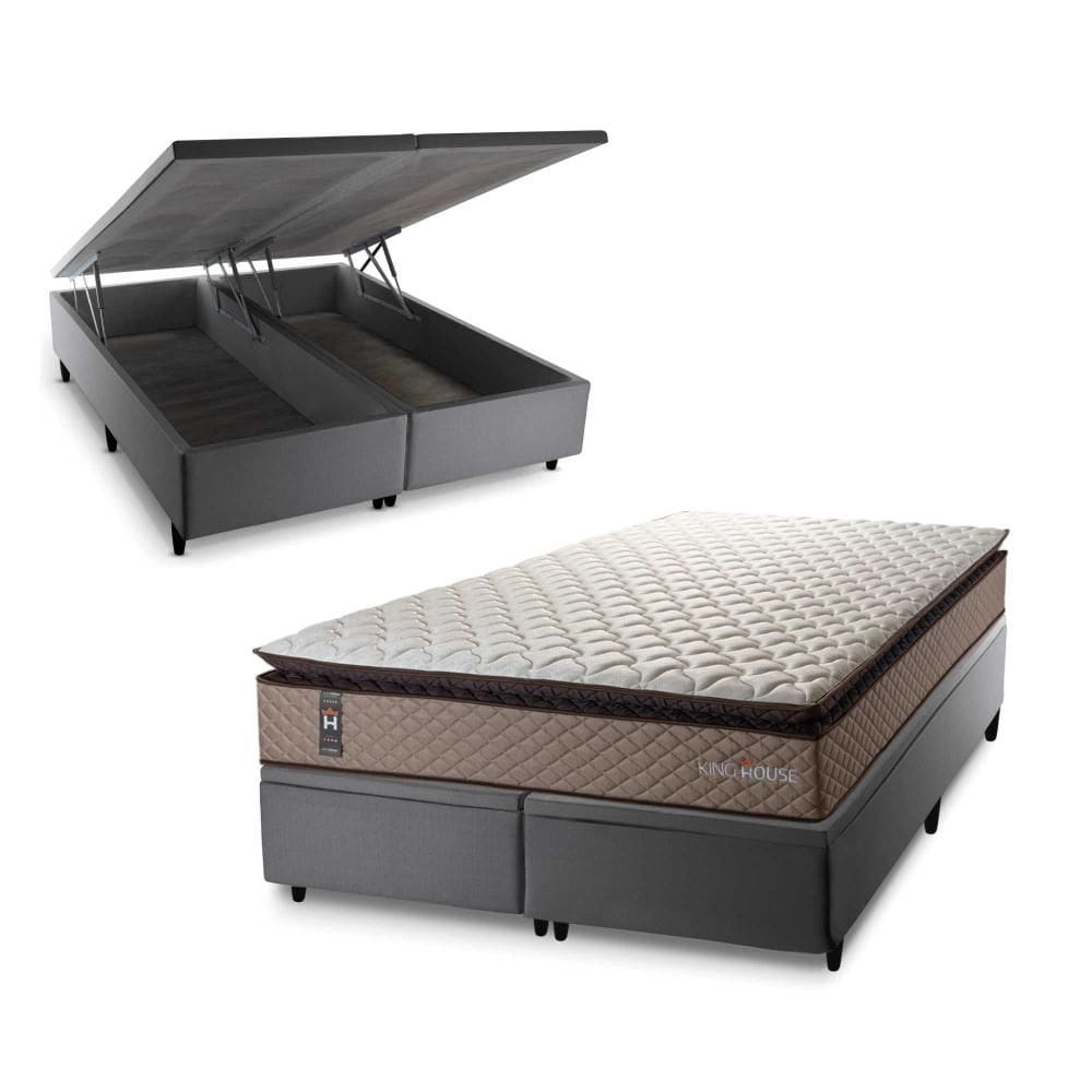 Conjunto Box Baú Atlanta Bege 158x198x69 Espuma D45