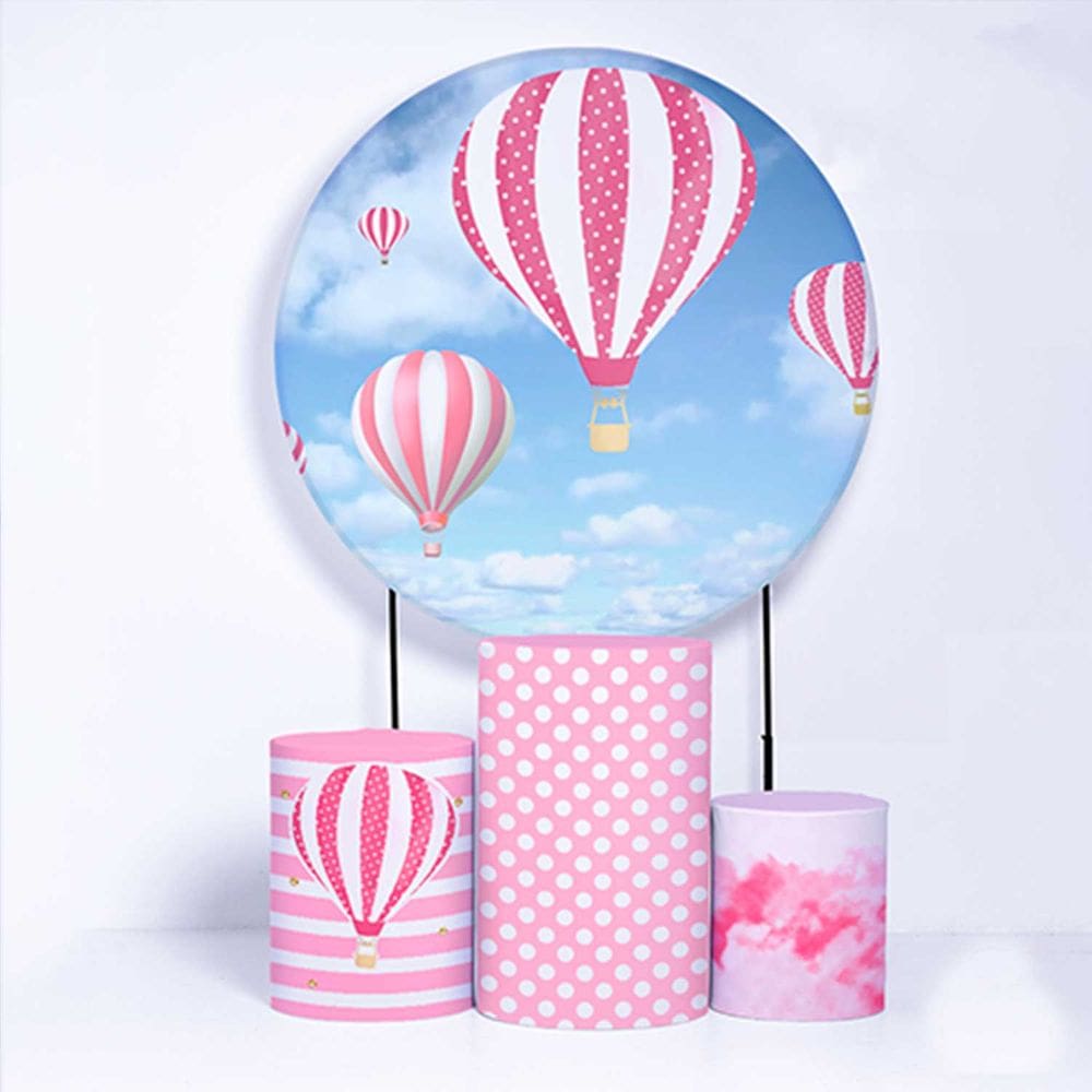 Kit Painel de Festa Redondo e Trio de Cilindros Balão Rosa - Fera Print