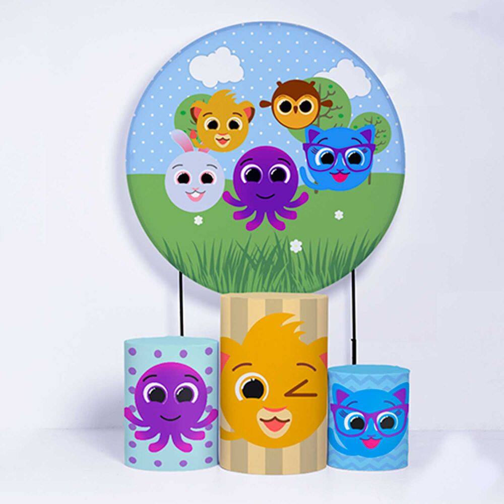 Kit Painel de Festa Redondo de 1,30m e Trio de Cilindros Bolo Fofo - Fera Print