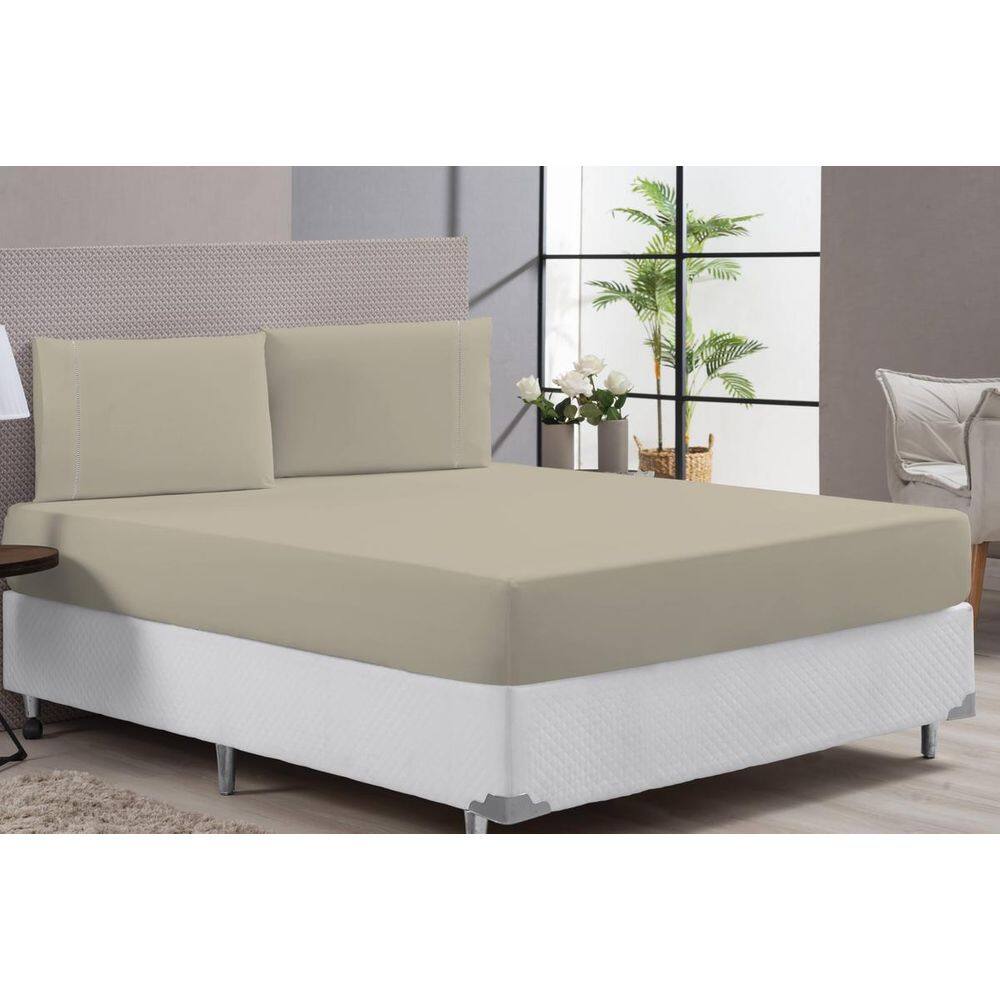 Lençol Cama Casal Padrão Hotel Clinica 400 Fios Cáqui