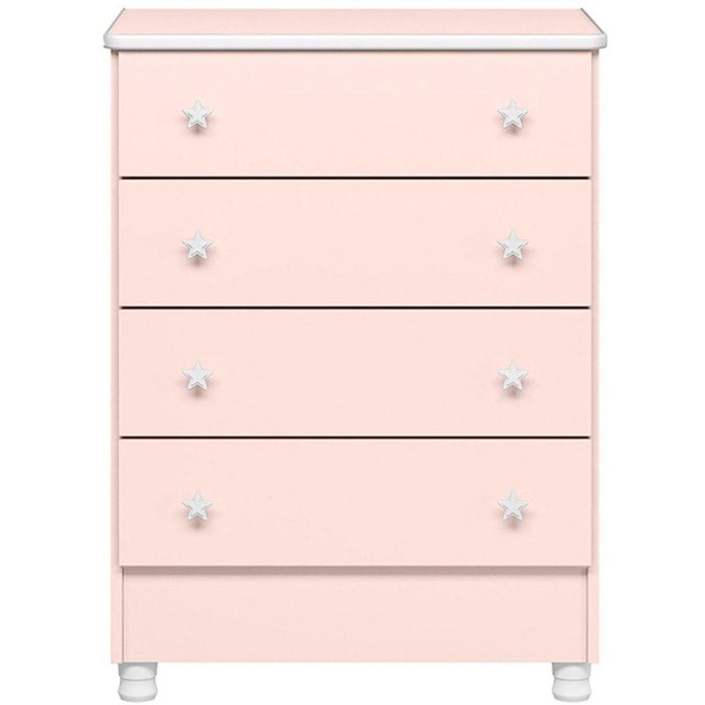 Cômoda Infantil 4 Gavetas Mdp Com Pés Doce Mel Rosa