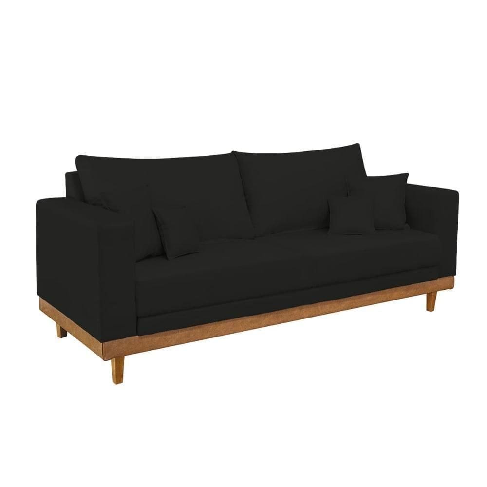 Sofá Namoradeira 2 Lugares Living Base De Madeira Suede Preto
