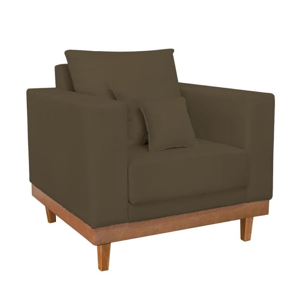 Sofá Poltrona Living Base Madeira Sala Quarto Recepção Suede Marrom
