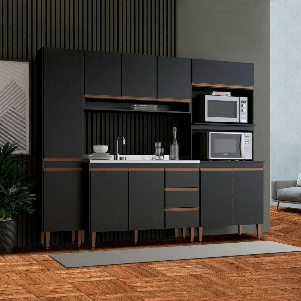 Cozinha Compacta Torre Quente E Balcão Pia 4pçs Menu Móveis Preto