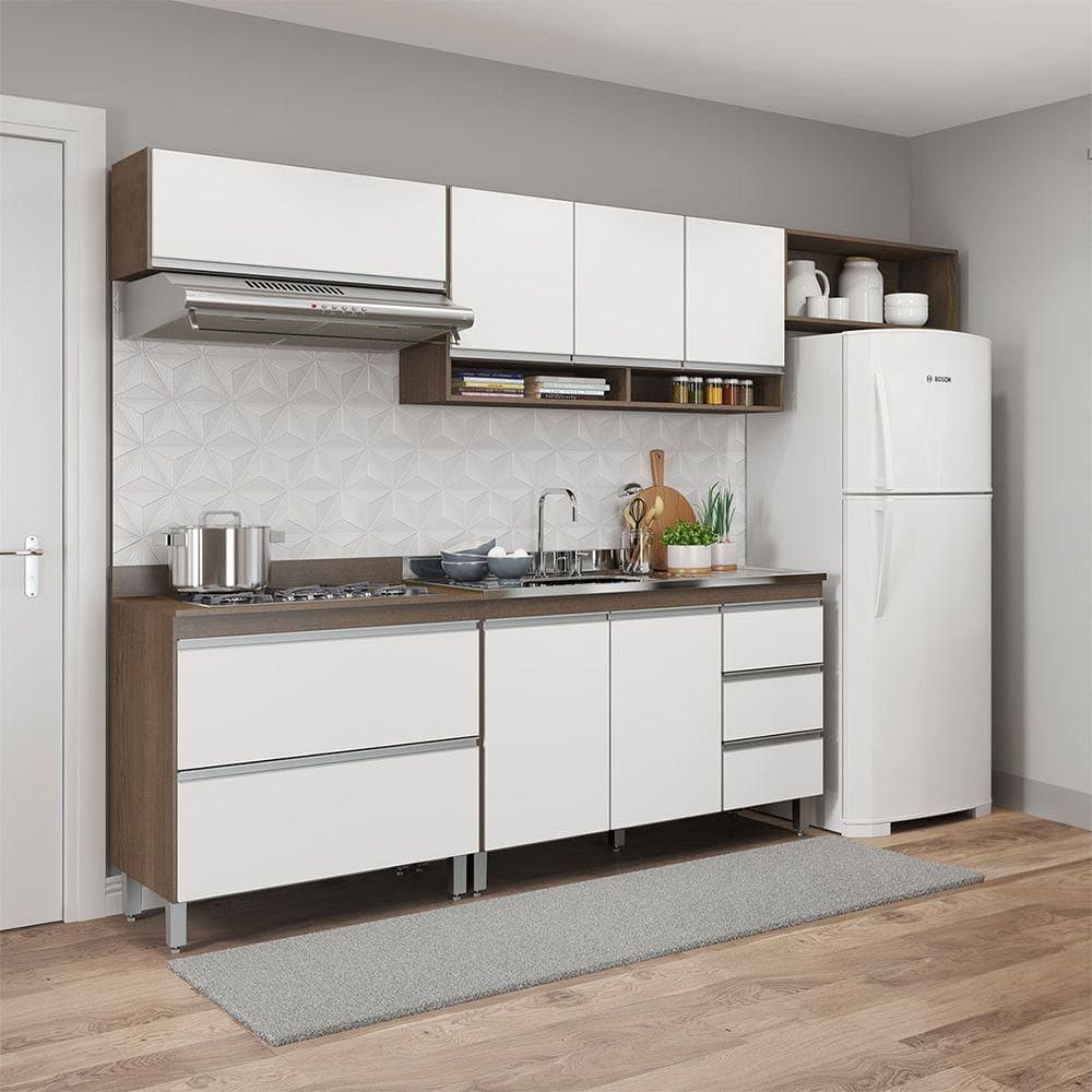 Cozinha Modulada Balcão Cooktop Pia Sabrina 5pçs Menu Móveis Branco Avelã