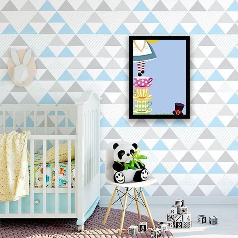 Quadro Figurativo Alice Com Chícaras 24X18Cm - Com Vidro