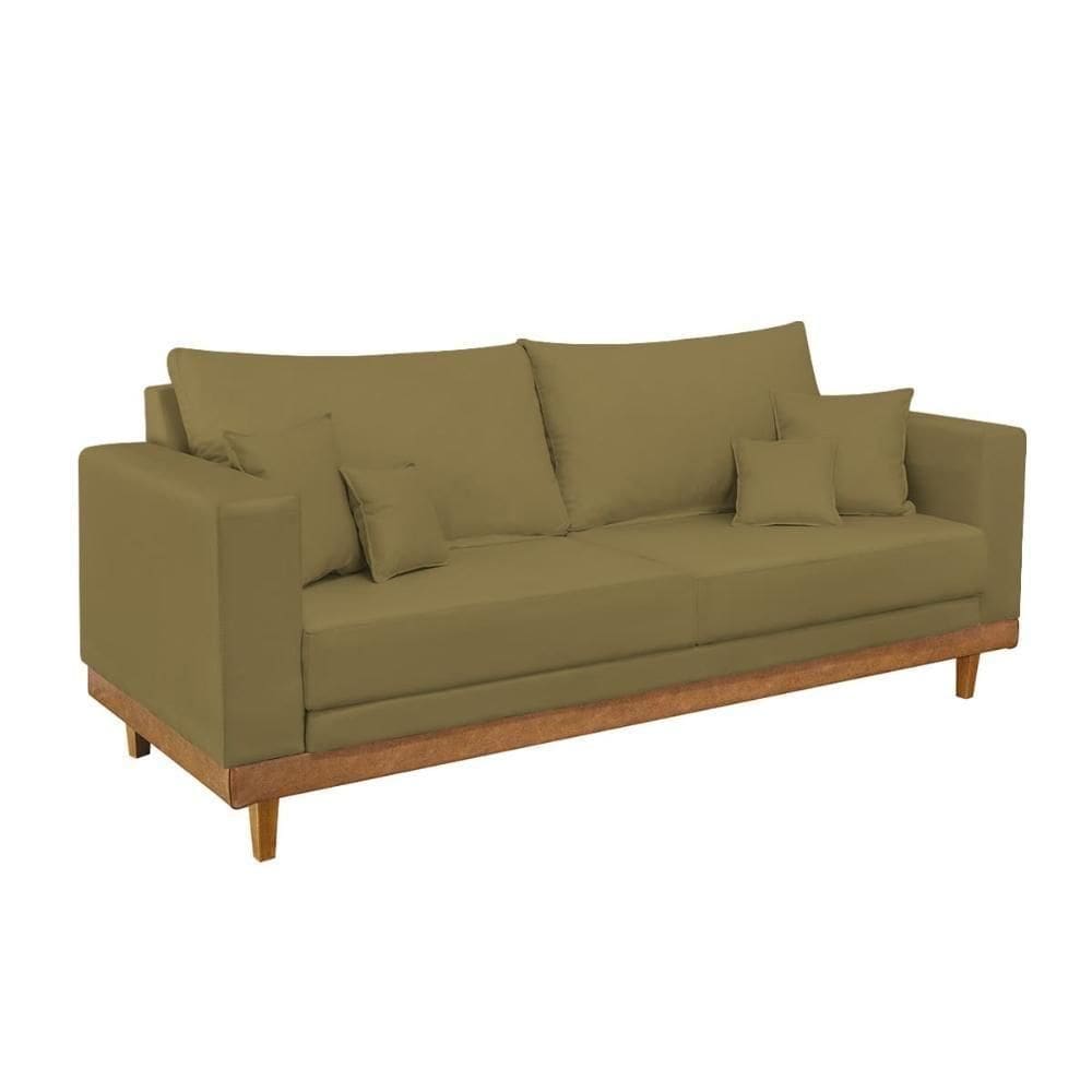 Sofá Living 2 Lugares Suede Resistente Madeira + Almofadas Capuccino