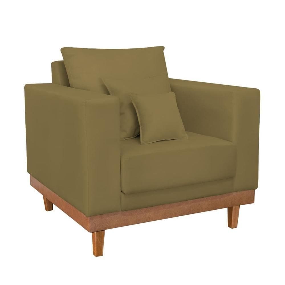 Sofá Poltrona Living Base Madeira Sala Quarto Recepção Suede Capuccino