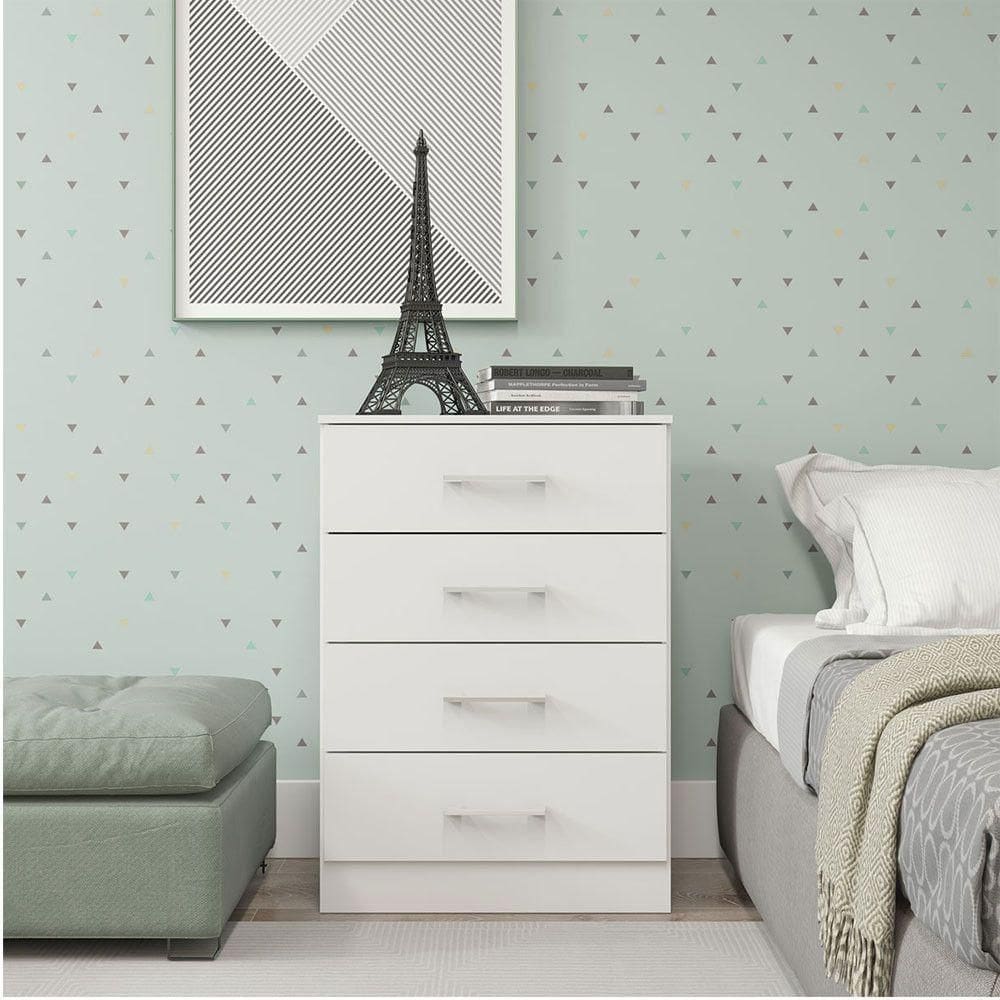 Cômoda Pequena Com 4 Gavetas 55x93cm Mdp Branco Menu Móveis Branco
