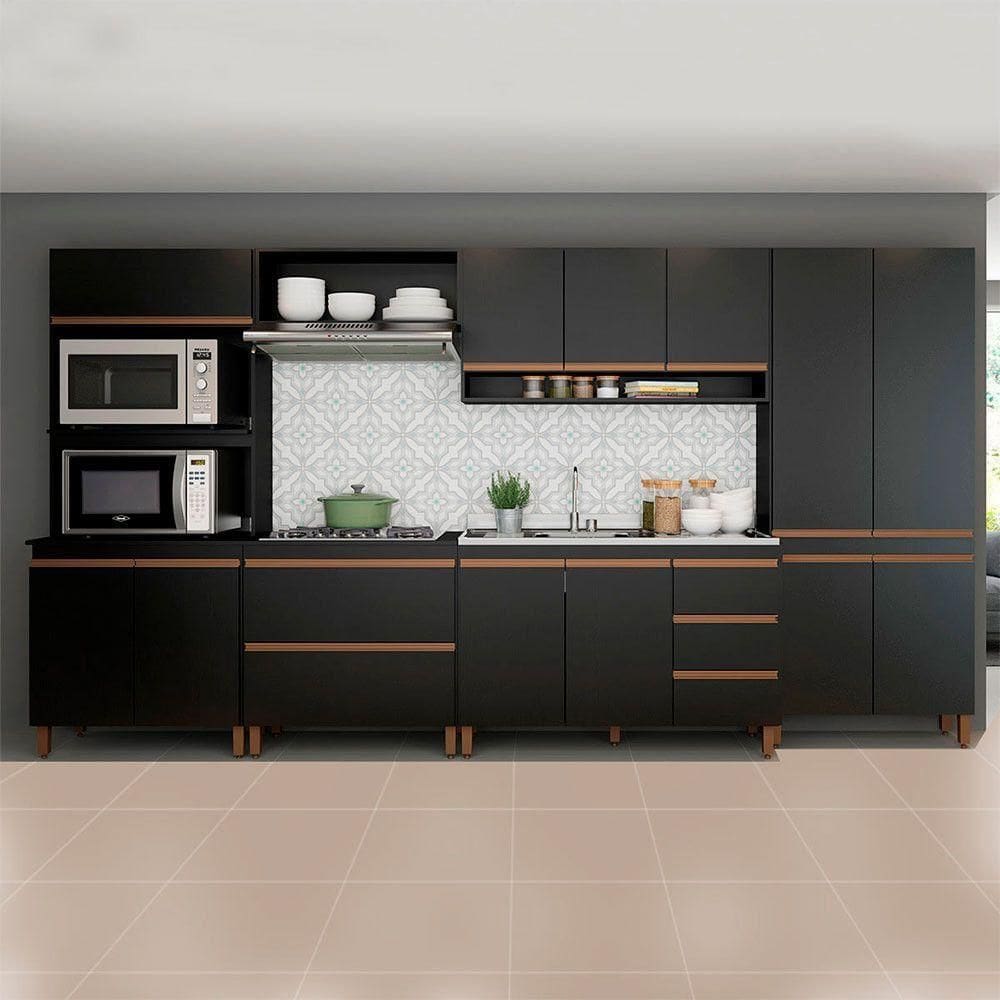 Cozinha Modulada Com Armário Balcão Nicho 6pçs Menu Móveis Preto