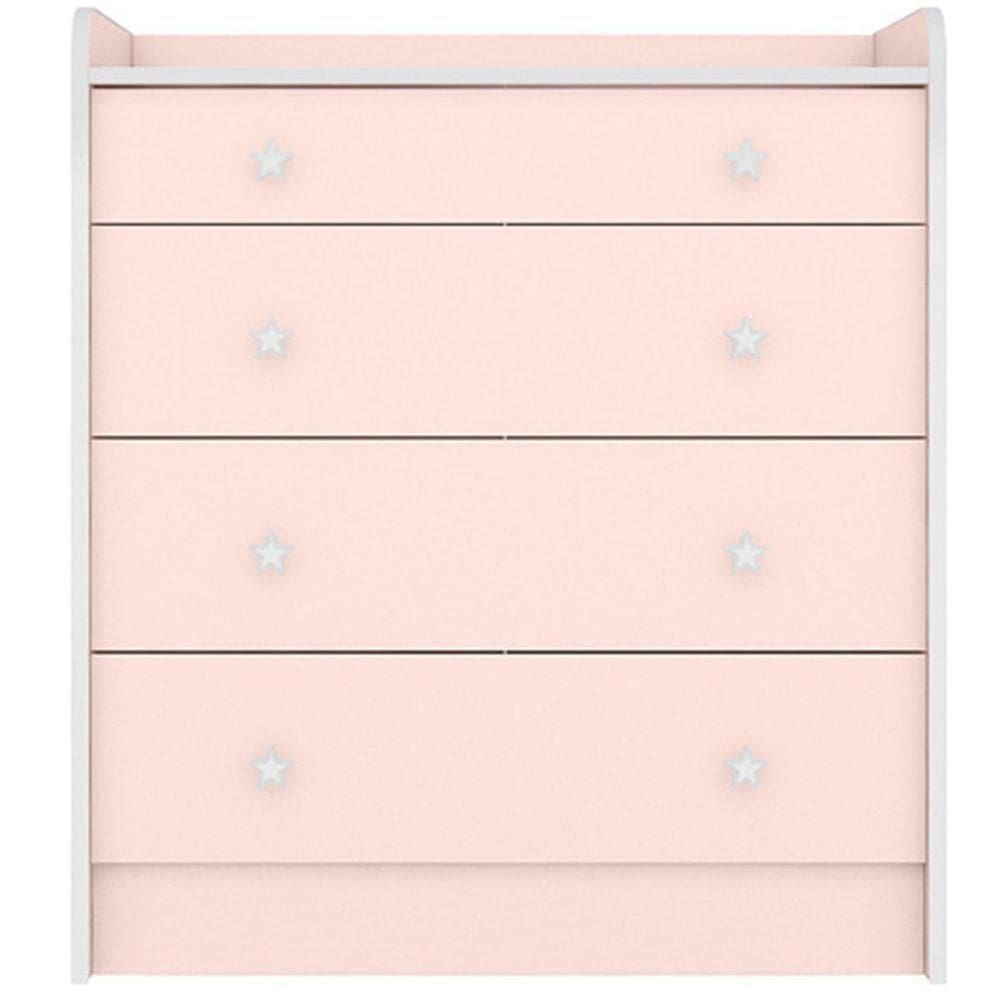 Cômoda Com Trocador Infantil 4 Gavetas Doce Mel Rosa