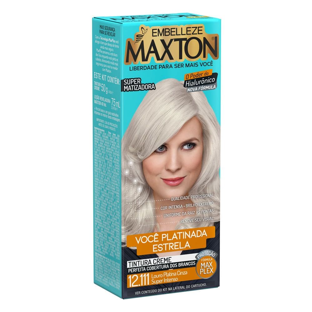 Tintura Maxton Creme Louro Platina Cinza Super Intenso 12.111