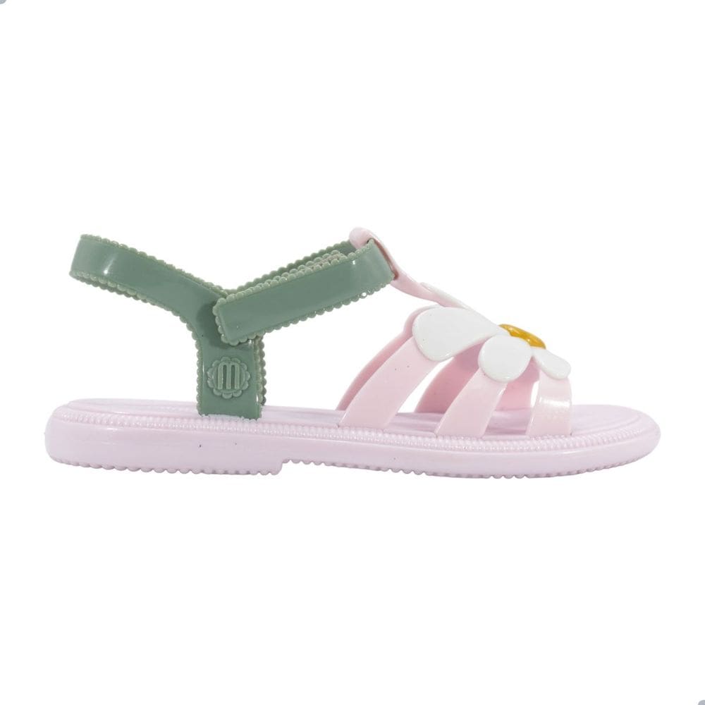 Sandália Mini Melissa Hip Bloomy Infantil Rosa Metalizado Verde