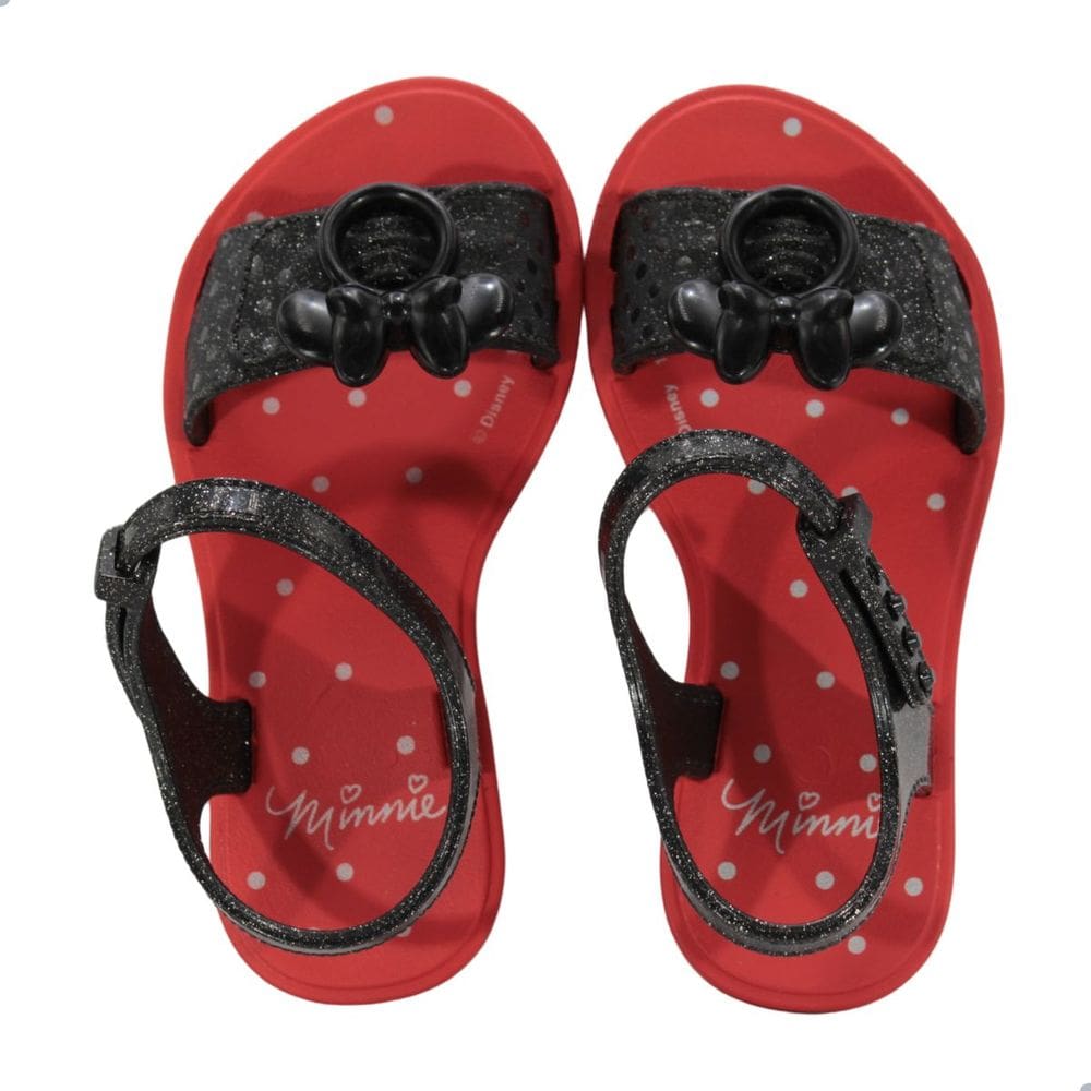 Sandália Infantil Grendene Kids Minnie Dress Lik Com Óculos Vermelho e Preto