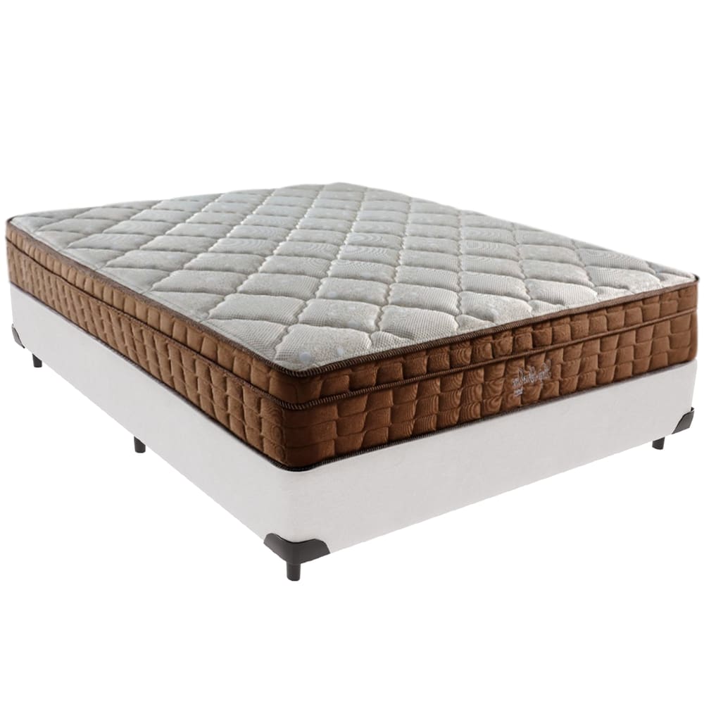 Cama Box Branco e Colchão Anjos Star Pillow In Casal Anjos