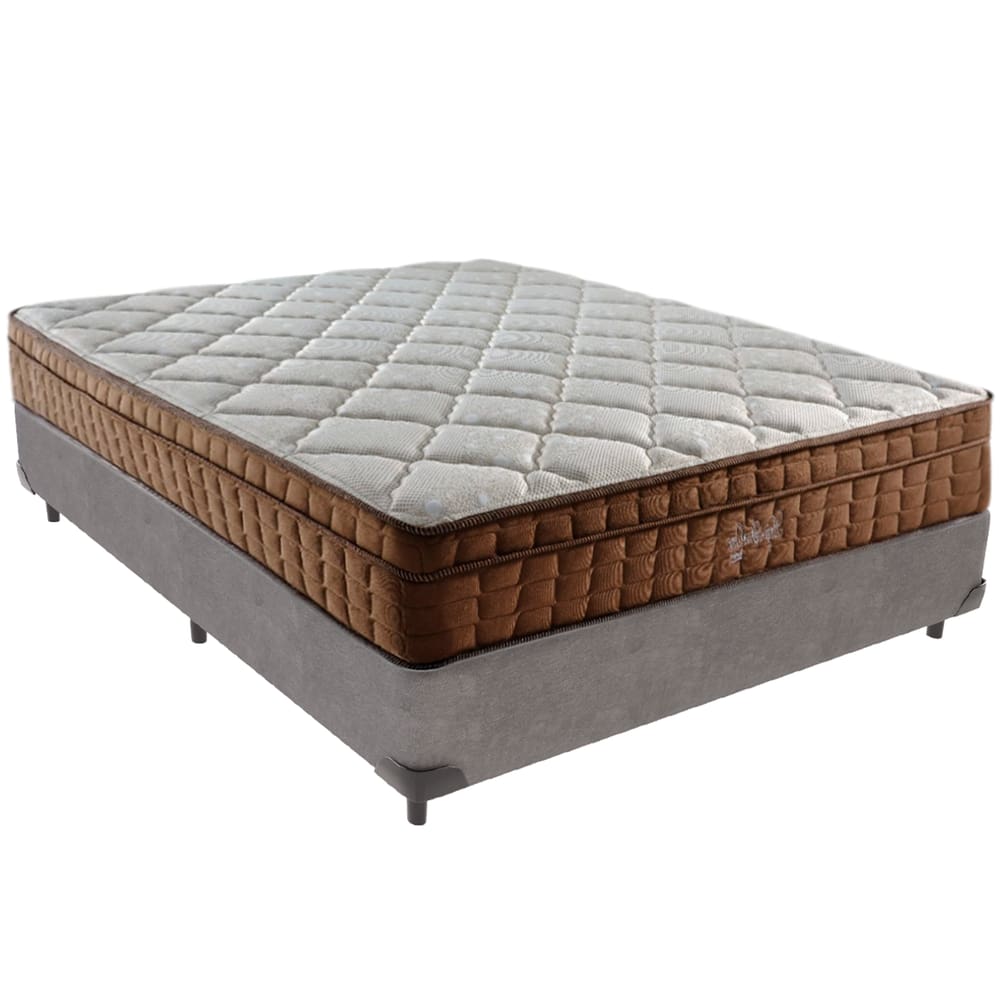 Cama Box Cinza e Colchão Anjos Star Pillow In Casal Anjos