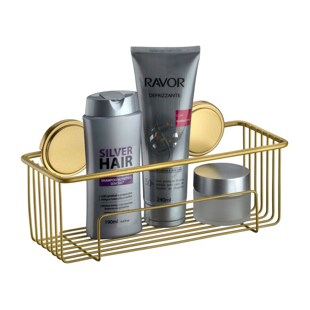 Prateleira Suporte Porta Shampoo de Parede Banheiro  com Adesivo Dourado - 140DO Future