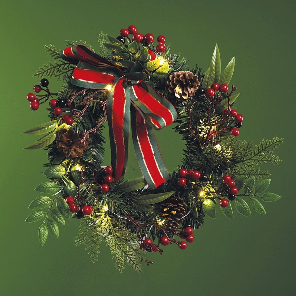 Guirlanda Natalina Iluminada Decorada Laço 40Cm Porta E
