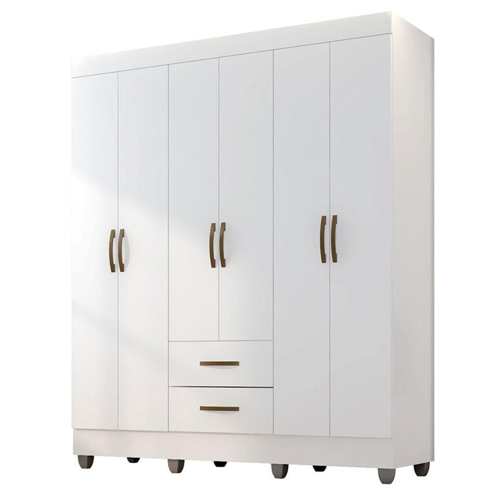 Guarda-roupa Casal 6 Portas 2 Gavetas E 5 Prateleira Lisa Mdp Branco