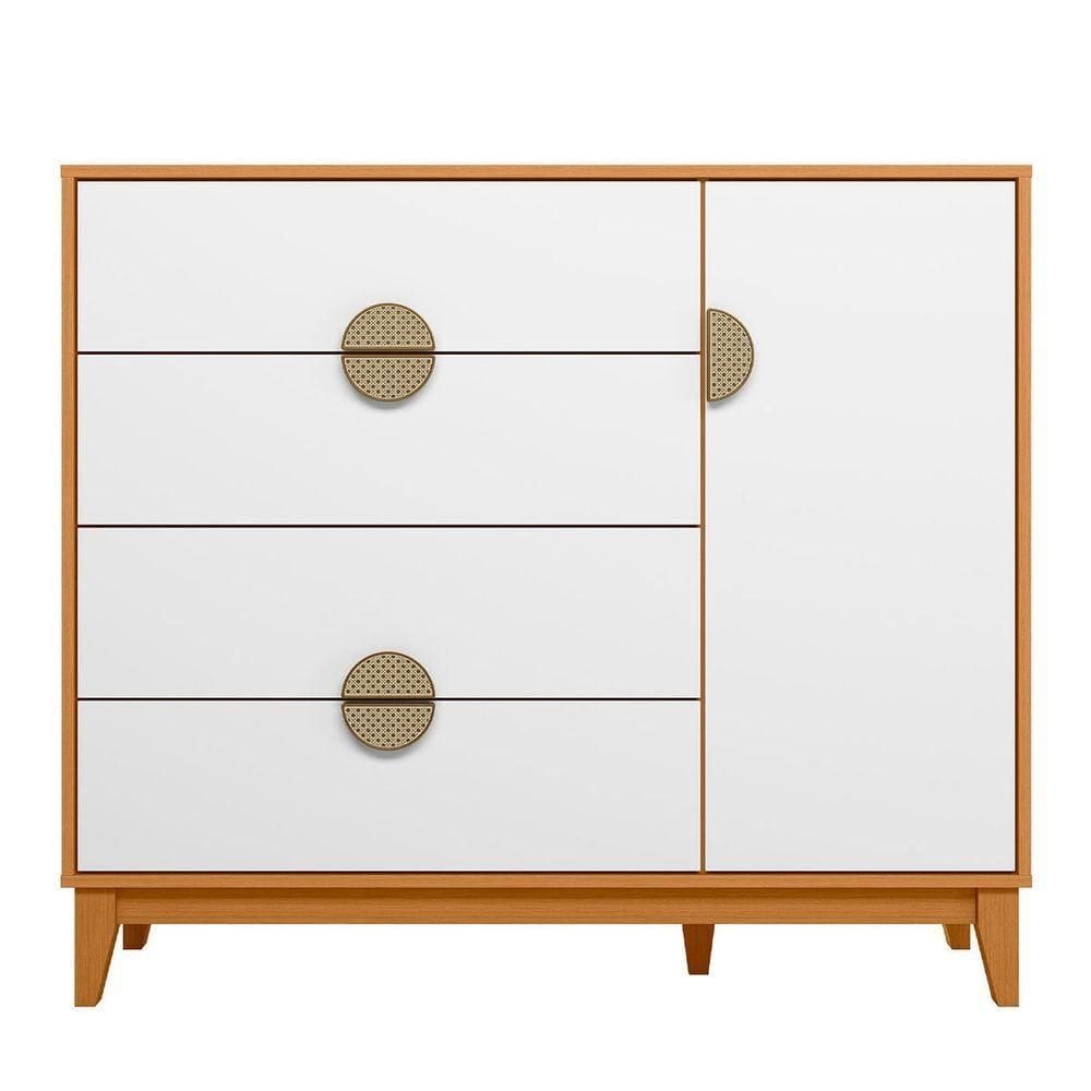 Cômoda Sapateira 4 Gavetas 1 Porta 100% Mdf Cauê Cinamomo/branco