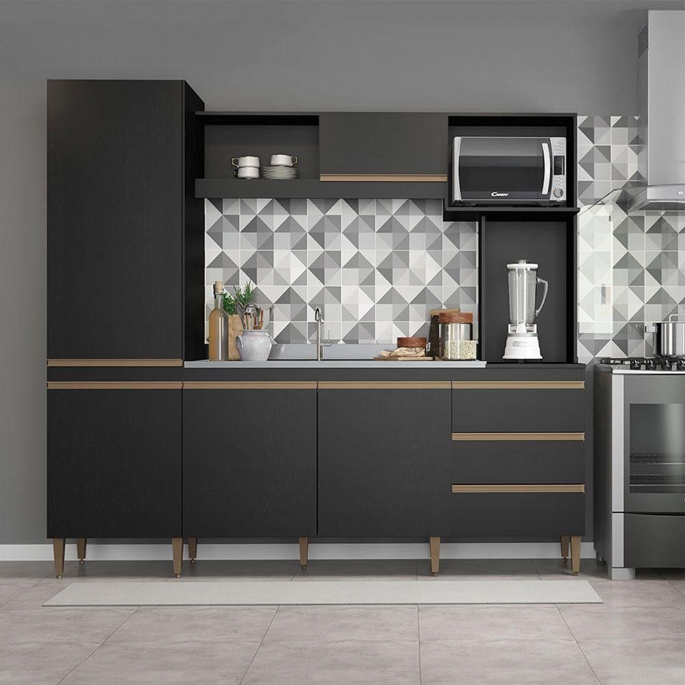 Cozinha Compacta Completa Balcão Paneleiro Mdp Menu Móveis Preto