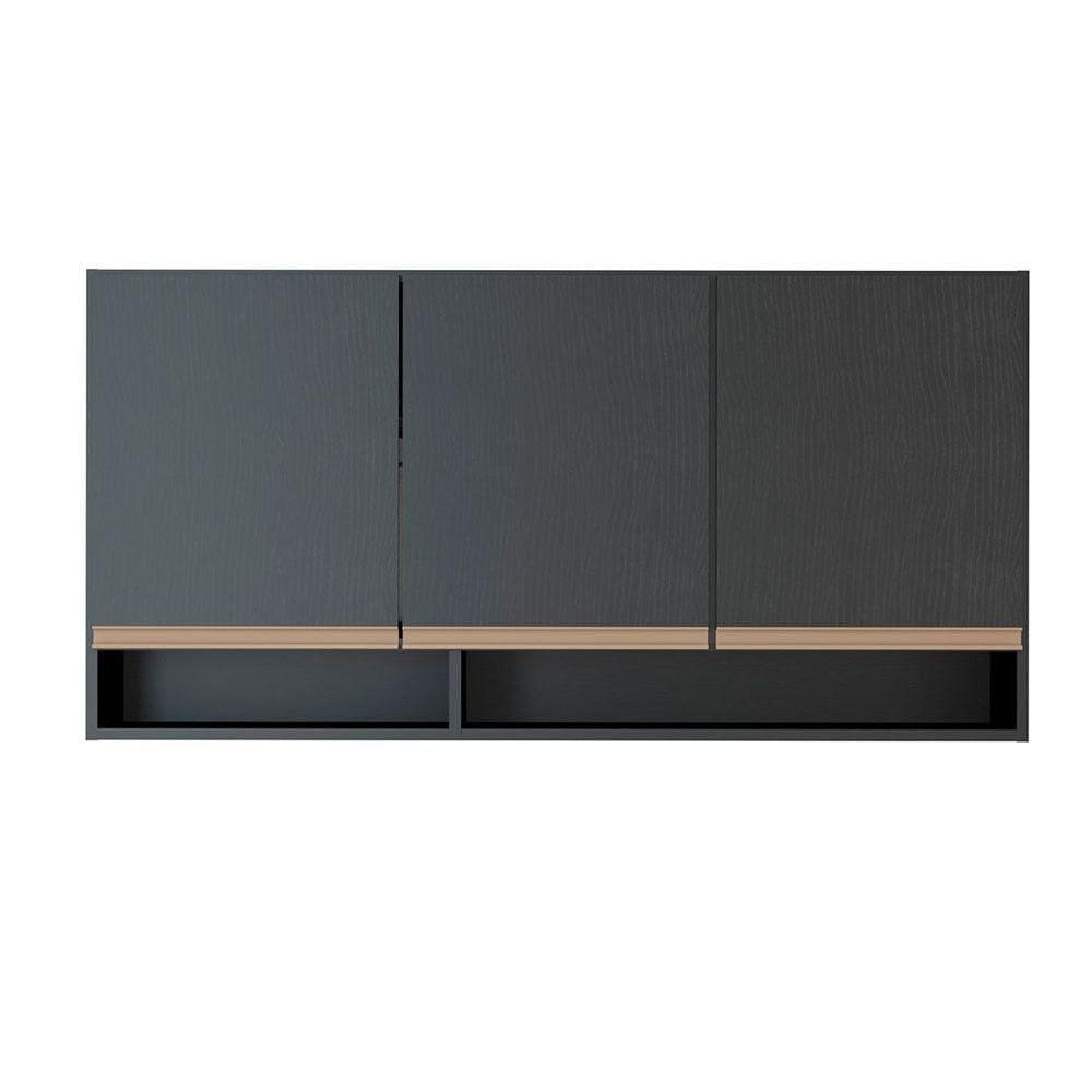 Armário Aéreo Cozinha Sabrina 120x31cm Mdp Preto Menu Móveis Preto