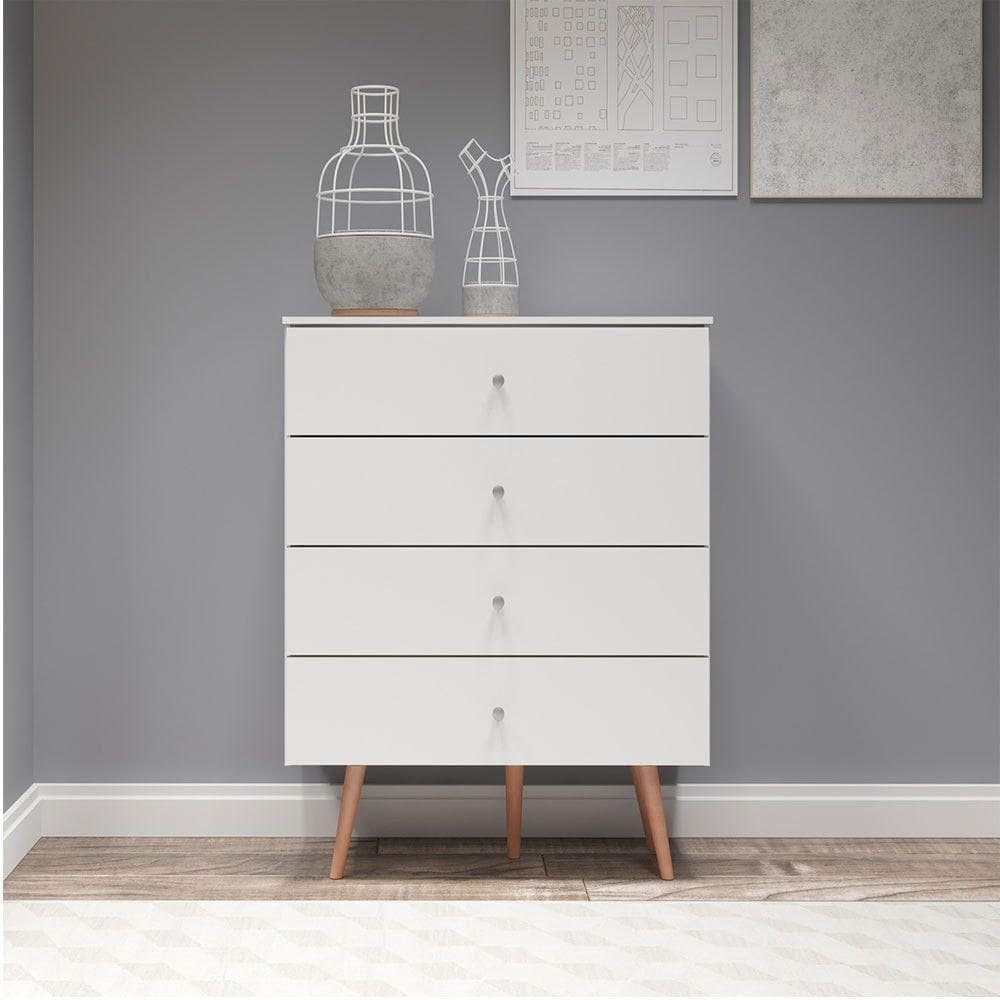 Cômoda Retrô Para Quarto 90cm 4 Gvts Mdp Branco Menu Móveis Branco
