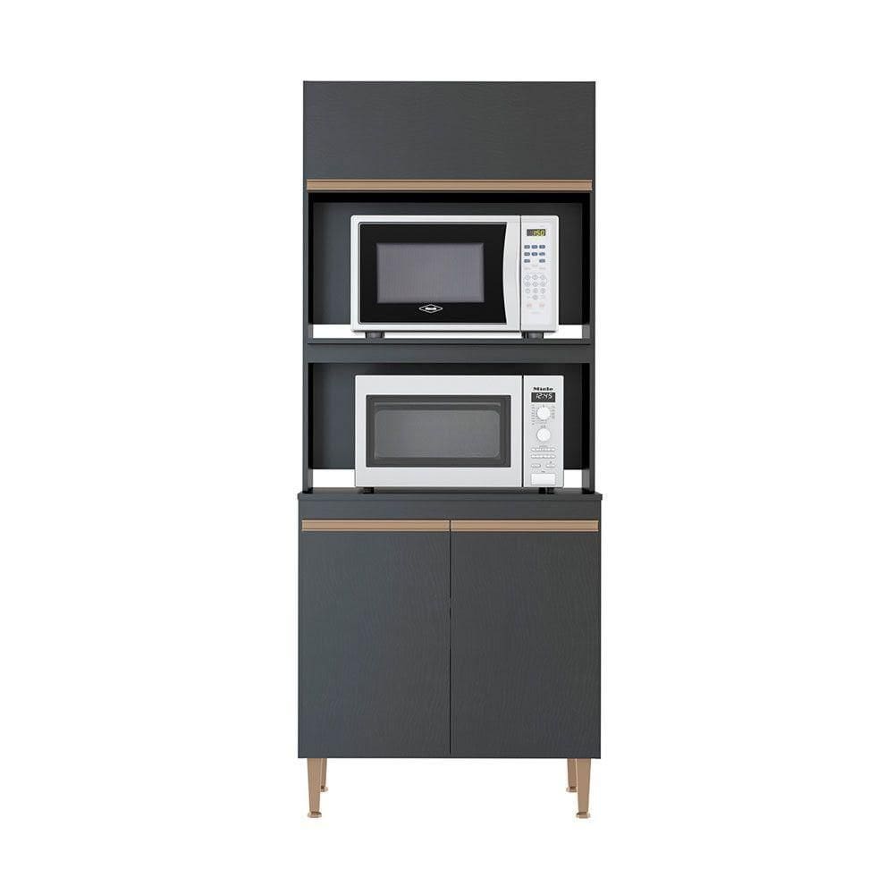 Armário Torre Quente Forno Sabrina 80x202cm Mdp Menu Móveis Preto
