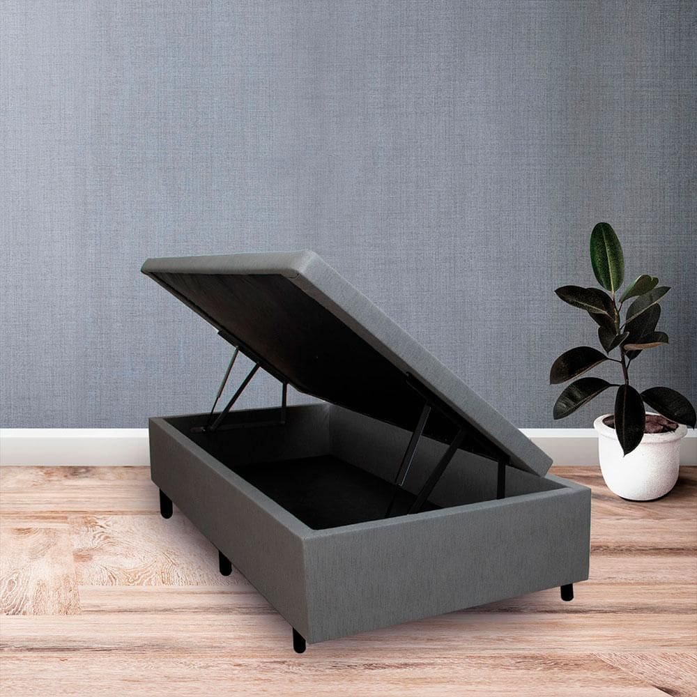 Base Box com Baú Solteiro 88x188x42 cm Courino Linho Cinza