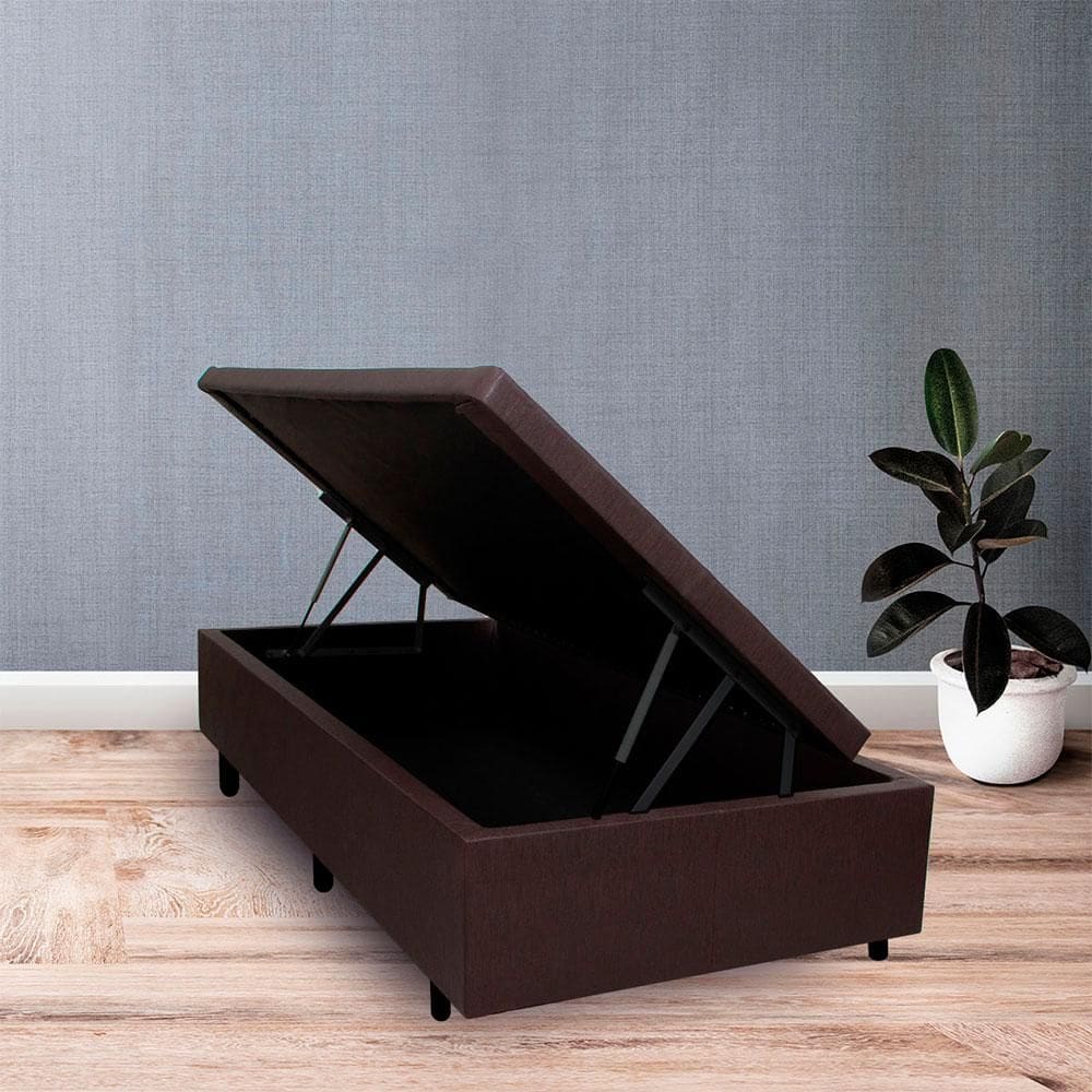Base Box com Baú Solteiro 88x188x42 cm Courino Linho Marrom