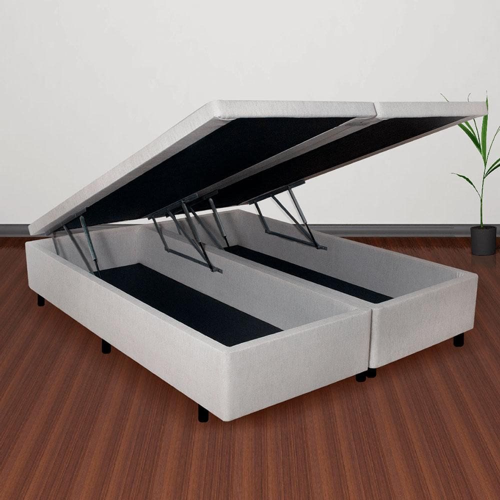 Base Box com Baú Queen 158x198x42 cm Courino Linho Areia
