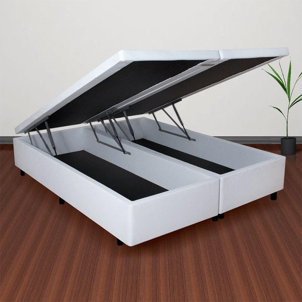 Base Box com Baú Queen 158x198x42 cm Courino Linho Branco