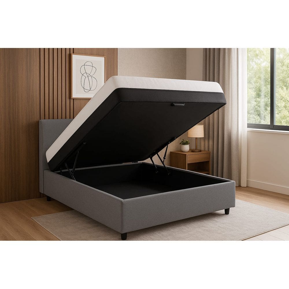 Cama Box Baú +  Colchão Espuma D45 Sintético Cinza 22x138x188cm