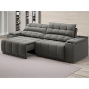 Sofá com Porta Copos Carregador USB Ret Rec Samurai 2,30m Velosuede Cinza - NETSOFAS